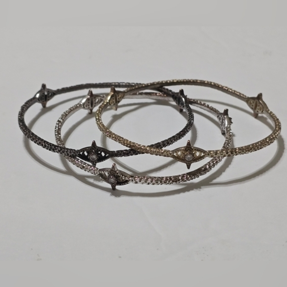 Kendra Scott Mixed Metal Textured Bangle Set 3 Starburst Crystal Bracelets